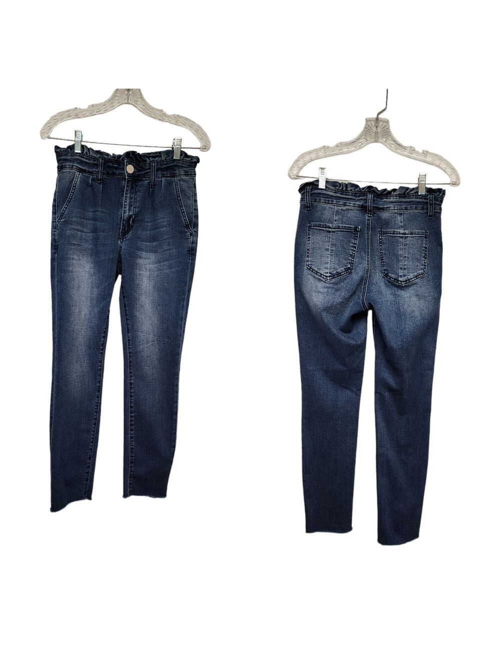 Ashley Mason Paper Bag High Rise Waist Raw Hem Bootcut Denim Jeans Size 7